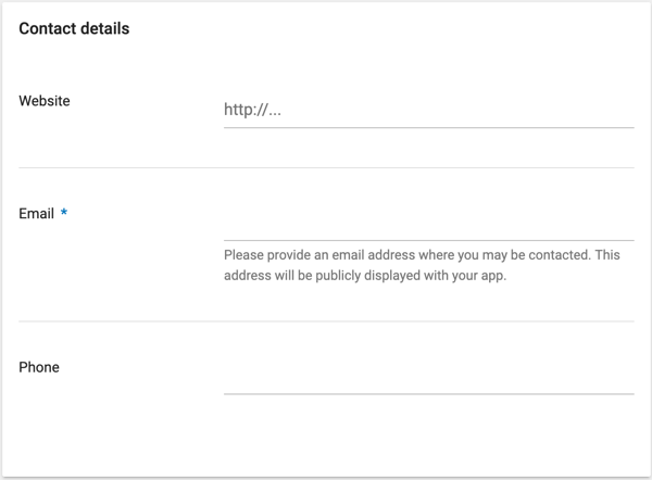 detalles de contacto del listado de la tienda