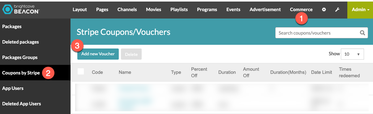 selecciones de menú de cupón